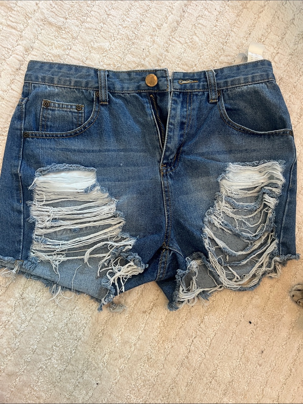 PrettyLittleThing Ripped Dark Blue Denim Shorts
